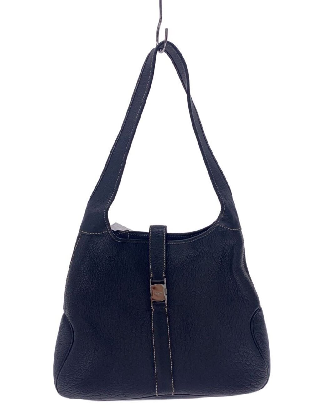 Salvatore Ferragamo Leather Zip Shoulder Hobo Black